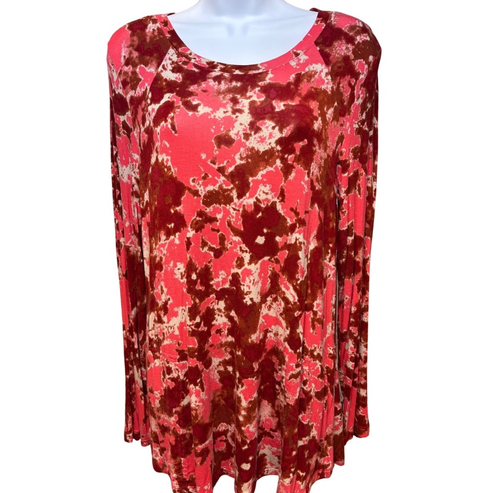 LOGO LORI GOLDSTEIN Pink Tie Dye Tunic Top Sz S Raglan Long Sleeve Boho Hippie